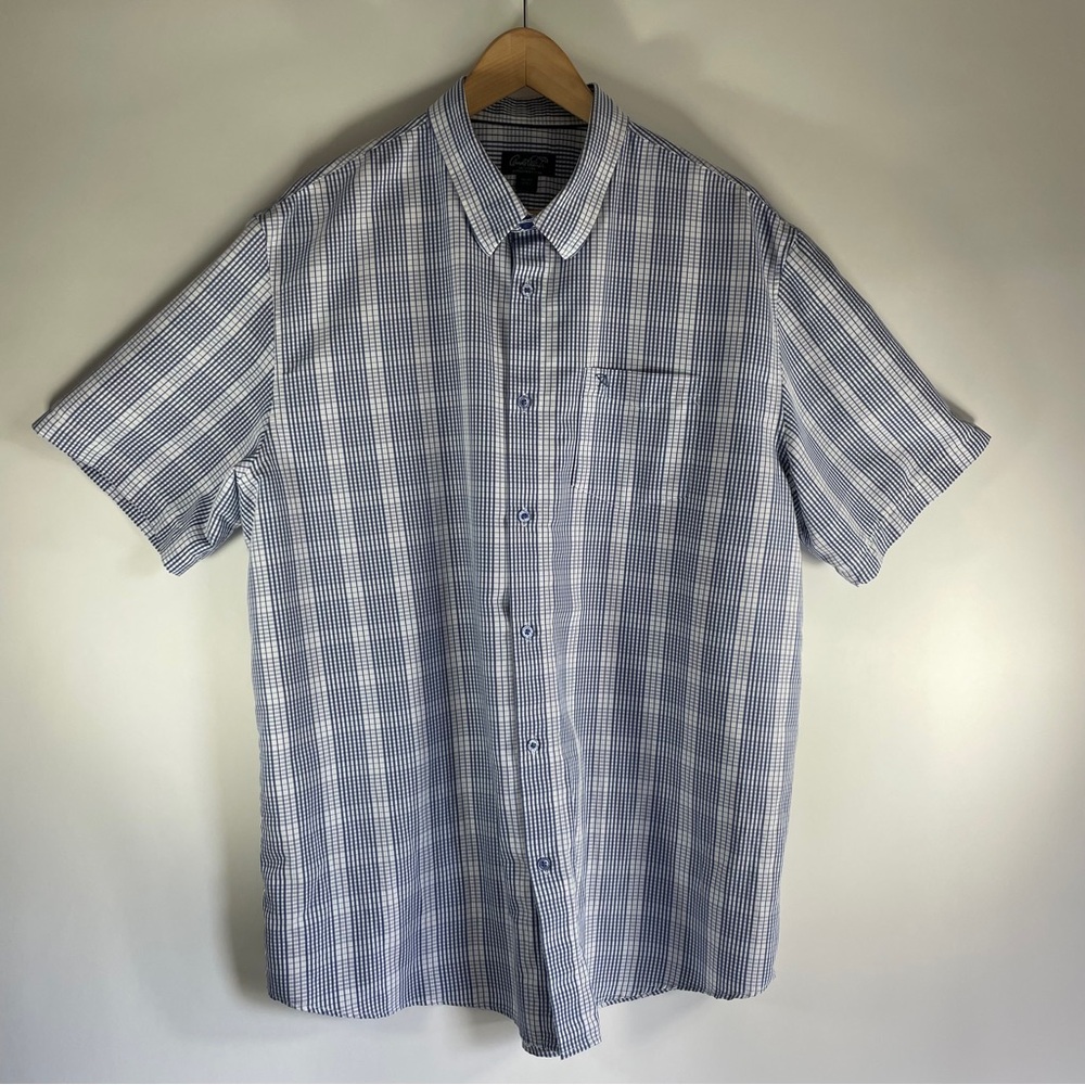 Arnold Palmer Easy Care Blue Check Short Sleeve Button Front Shirt XL 17.5